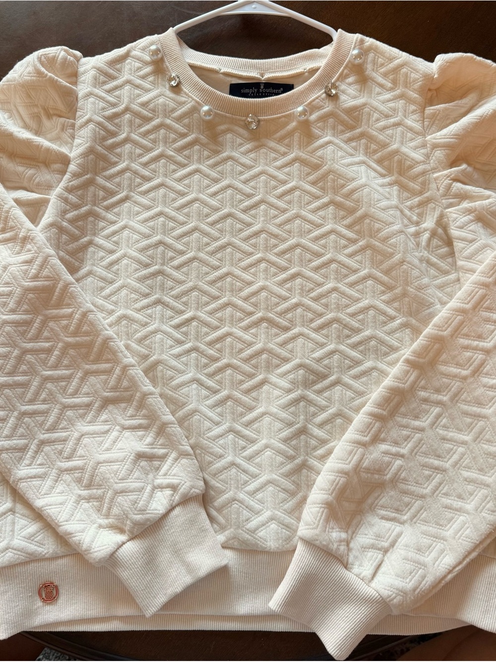 Beautiful Simply Southern Cream Pearl-Accent Women's Sweater GREAT Condition!
